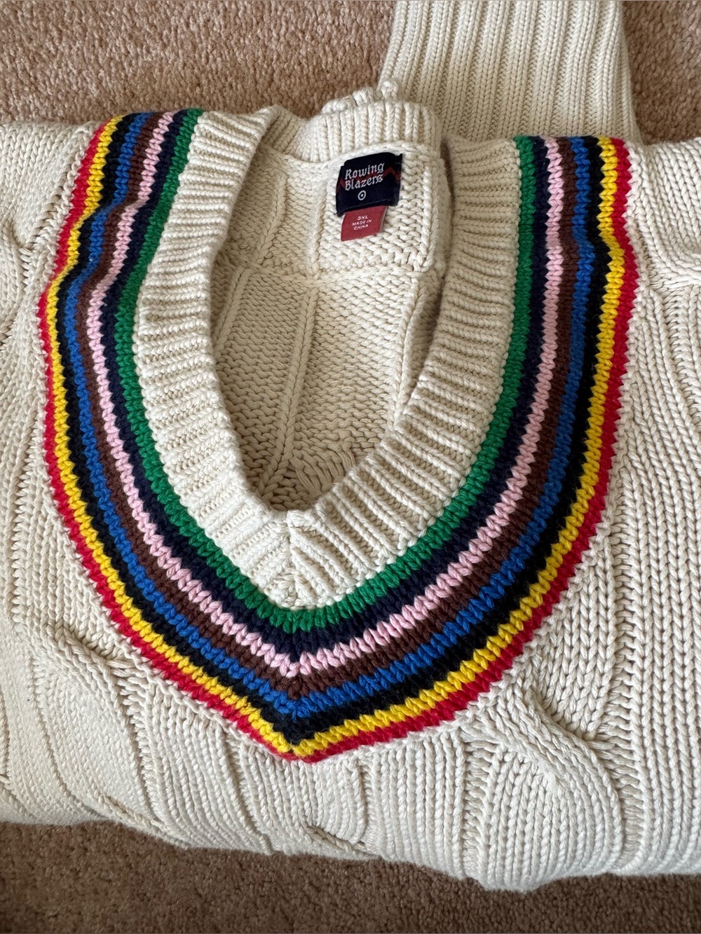 Rowing Blazers x target Cream Cable Knit Sweater with Green Trim